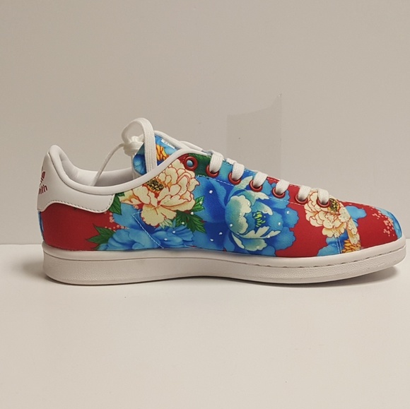 ADIDAS STAN SMITH FARM FLORAL RED BLUE SNEAKERS - Picture 3 of 8